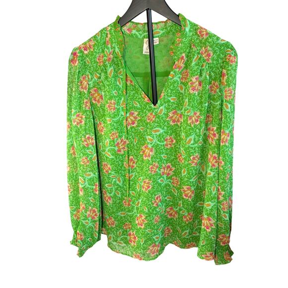 Joie Tops - Joie womens lime green floral blouse. Size XL. Career, workwear, ruffle collar